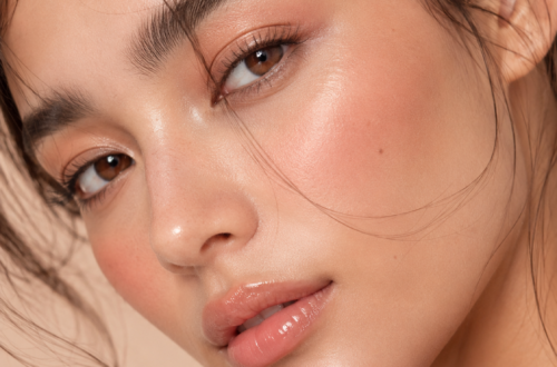 Close-up of natural glowing makeup look using a minimalist 6-product routine Image Title: